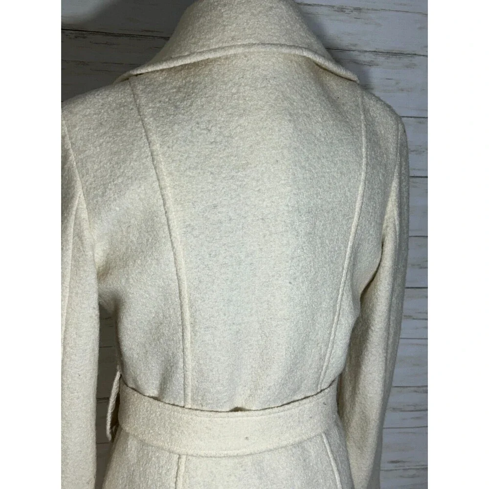 VIA 100% Boiled Wool Viscose Ivory White Size 8 Womens Long Jacket Coat spiga